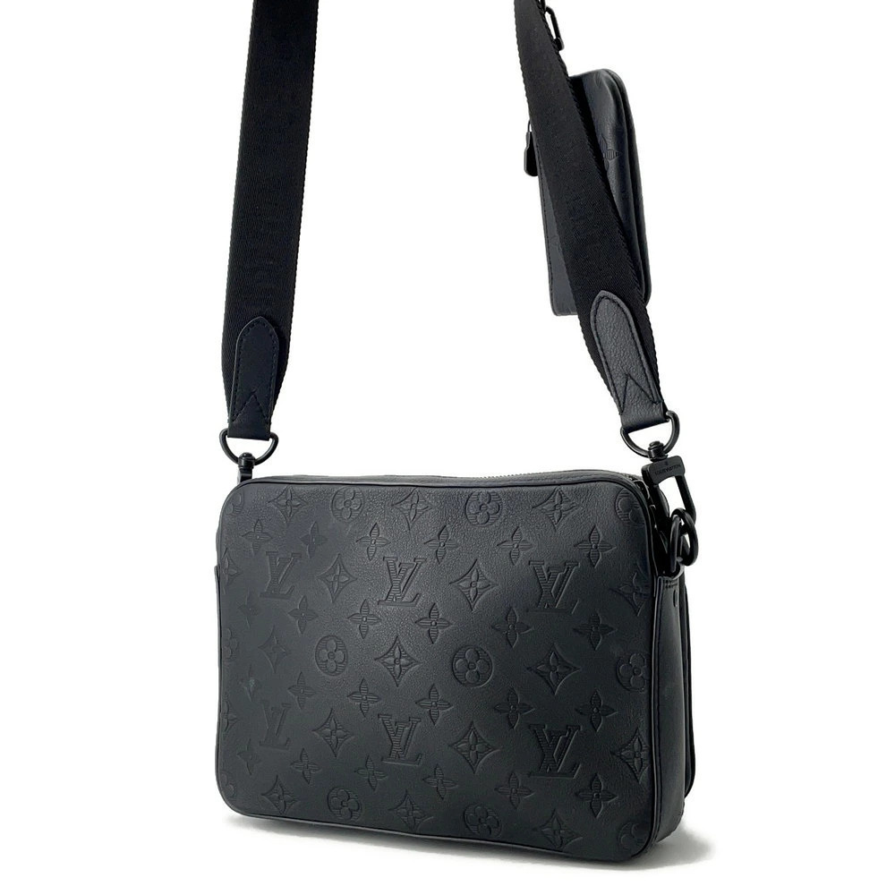 Louis Vuitton Black Black Trio Bag Monogram Shadow Shoulder Messenger